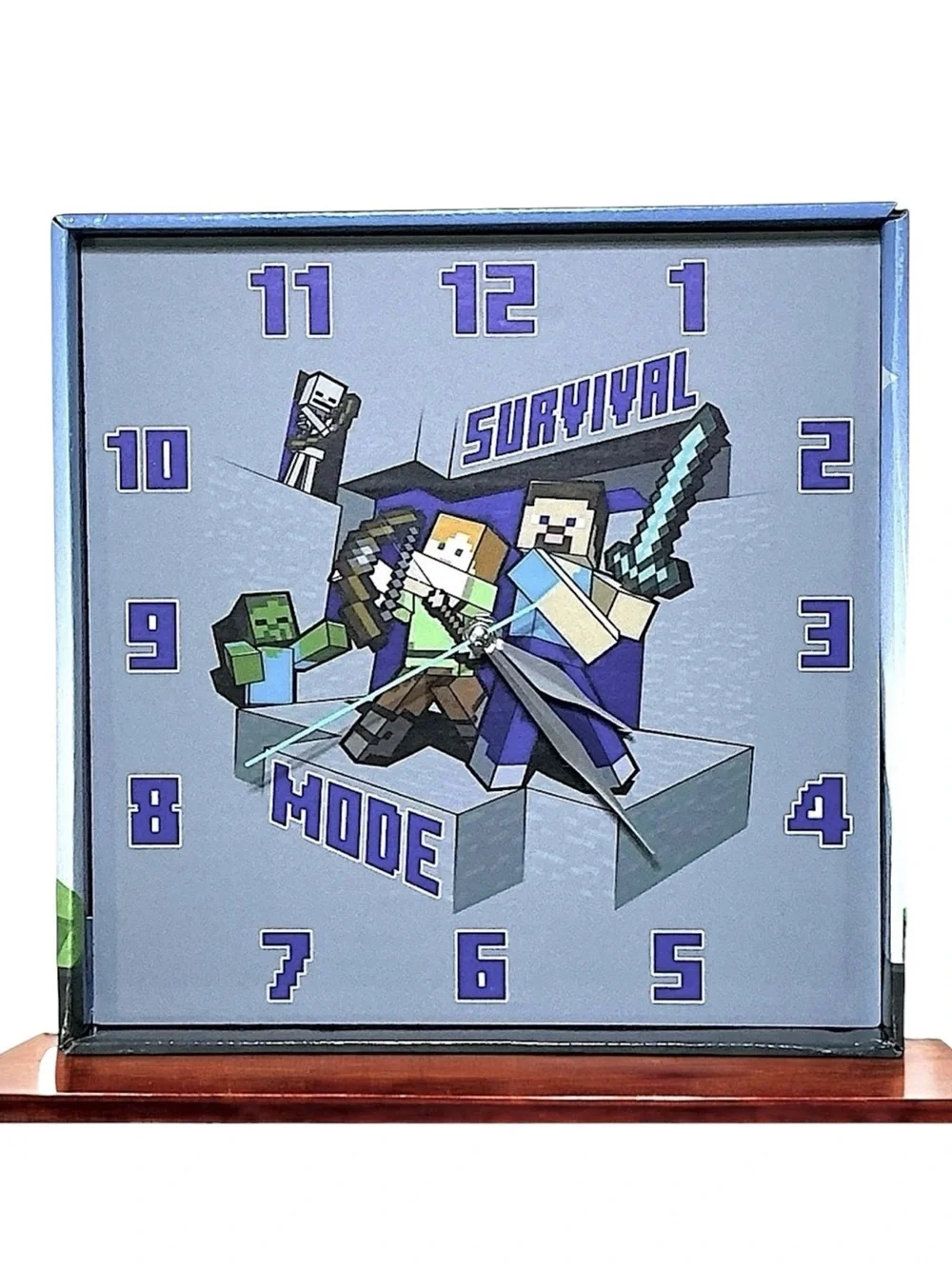 Minecraft Wall Clock Analog Quartz Battery Operate Gamer Gift 11 In Square Gray